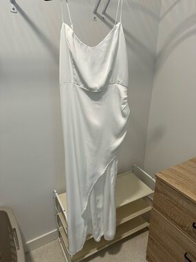 RESA White Asymmetrical Satin Slip Dress